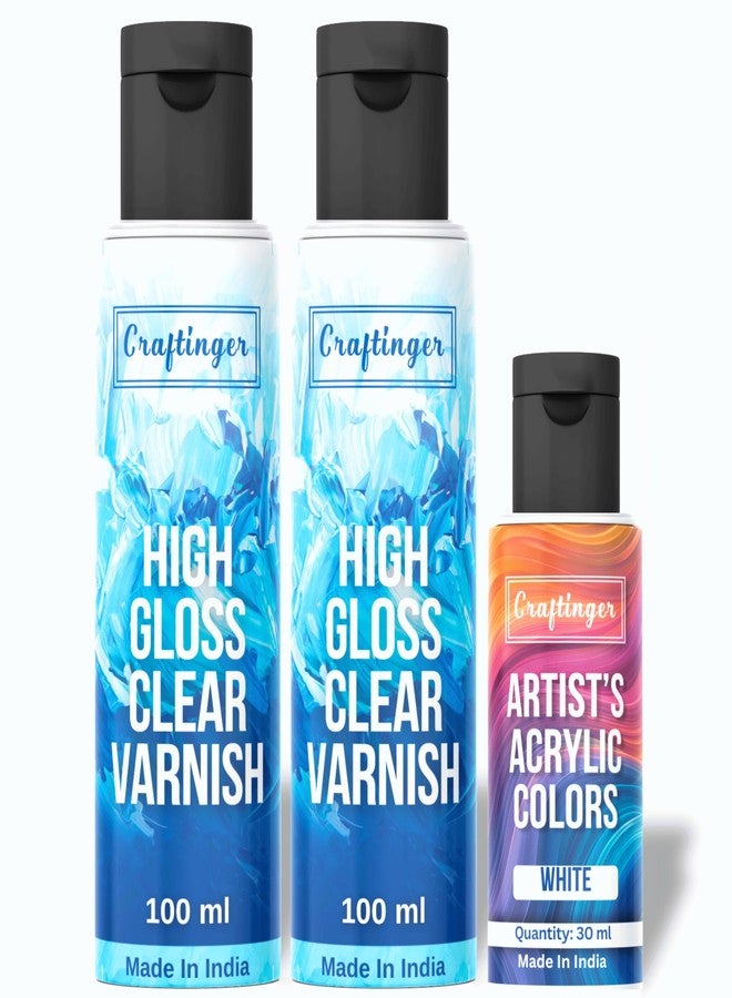 Craftinger 200ml High Gloss Clear Varnish with Free 30ml Acrylic Color | Non-Yellowing NonToxic | Multi-Surface color for Canvas, Wood, Glass & More | Set for Adults, for Artists, students & Hobbyists - Image 1